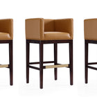 Manhattan Comfort Kingsley Mid-Century Modern Wood Upholstered Barstool in Camel - Set of 3