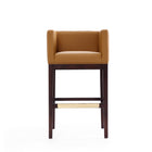 Manhattan Comfort Kingsley Mid-Century Modern Wood Upholstered Barstool in Camel - Set of 3