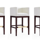Manhattan Comfort Kingsley Mid-Century Modern Wood Upholstered Barstool in Ivory - Set of 3