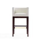 Manhattan Comfort Kingsley Mid-Century Modern Wood Upholstered Barstool in Ivory - Set of 3