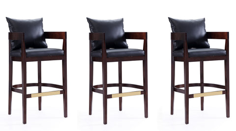 Manhattan Comfort Ritz Mid-Century Modern Wood Upholstered Barstool in Black - Set of 3