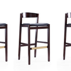 Manhattan Comfort Klismos Mid-Century Modern Wood Upholstered Barstool in Black - Set of 3