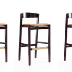 Manhattan Comfort Klismos Mid-Century Modern Wood Upholstered Barstool in Camel - Set of 3