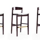 Manhattan Comfort Klismos Mid-Century Modern Wood Upholstered Barstool in Ivory - Set of 3