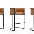 Manhattan Comfort Cosmopolitan Mid-Century Modern Metal Upholstered Barstool in Camel - Set of 3
