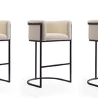 Manhattan Comfort Cosmopolitan Mid-Century Modern Metal Upholstered Barstool in Cream - Set of 3