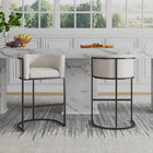 Manhattan Comfort Cosmopolitan Mid-Century Modern Metal Upholstered Barstool in Cream - Set of 3