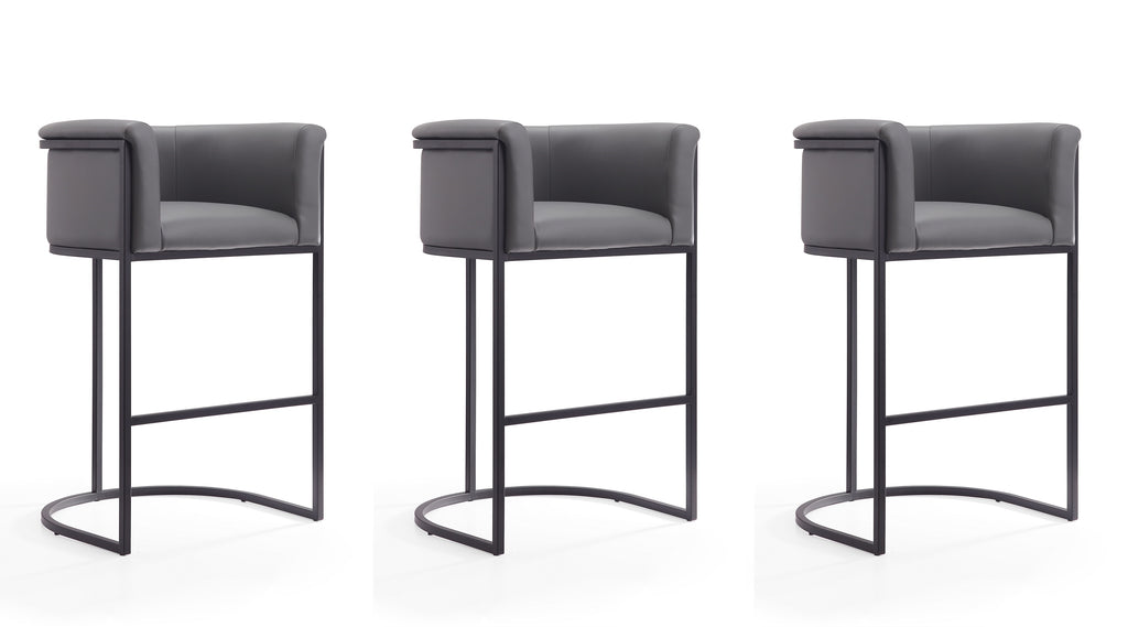 Manhattan Comfort Cosmopolitan Mid-Century Modern Metal Upholstered Barstool in Gray - Set of 3