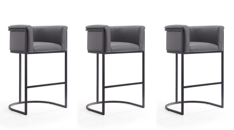 Manhattan Comfort Cosmopolitan Mid-Century Modern Metal Upholstered Barstool in Gray - Set of 3