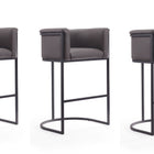 Manhattan Comfort Cosmopolitan Mid-Century Modern Metal Upholstered Barstool in Graphite - Set of 3