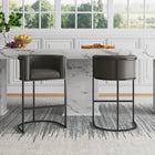 Manhattan Comfort Cosmopolitan Mid-Century Modern Metal Upholstered Barstool in Graphite - Set of 3