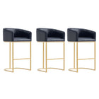 Manhattan Comfort Louvre Mid-Century Modern Metal Upholstered Barstool in Black - Set of 3