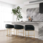 Manhattan Comfort Louvre Mid-Century Modern Metal Upholstered Barstool in Black - Set of 3