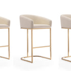 Manhattan Comfort Louvre Mid-Century Modern Metal Upholstered Barstool in Cream - Set of 3