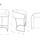 Manhattan Comfort Louvre Mid-Century Modern Metal Upholstered Barstool in Cream - Set of 3