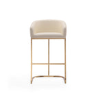 Manhattan Comfort Louvre Mid-Century Modern Metal Upholstered Barstool in Cream - Set of 3