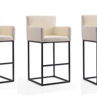 Manhattan Comfort Ambassador Mid-Century Modern Metal Upholstered Barstool in Cream - Set of 3