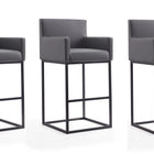 Manhattan Comfort Ambassador Mid-Century Modern Metal Upholstered Barstool in Gray - Set of 3