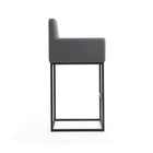 Manhattan Comfort Ambassador Mid-Century Modern Metal Upholstered Barstool in Gray - Set of 3