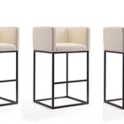 Manhattan Comfort Embassy Mid-Century Modern Metal Upholstered Barstool in Cream - Set of 3