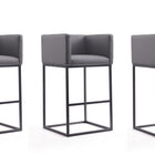 Manhattan Comfort Embassy Mid-Century Modern Metal Upholstered Barstool in Gray - Set of 3