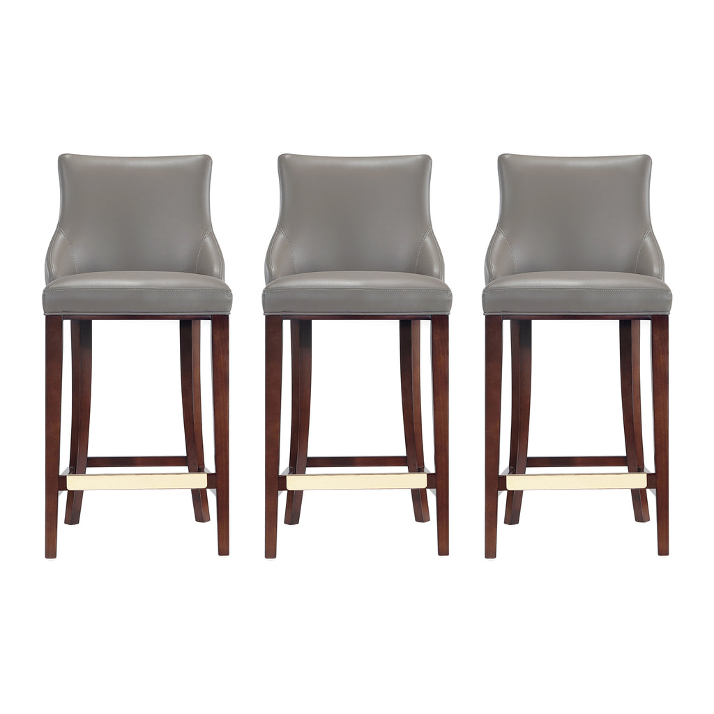 Manhattan Comfort Shubert Modern Wood Upholstered Barstool in Dark Taupe - Set of 3