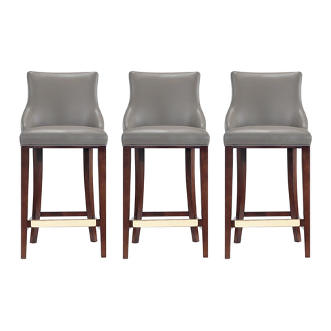 Manhattan Comfort Shubert Modern Wood Upholstered Barstool in Dark Taupe - Set of 3
