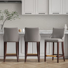 Manhattan Comfort Shubert Modern Wood Upholstered Barstool in Dark Taupe - Set of 3