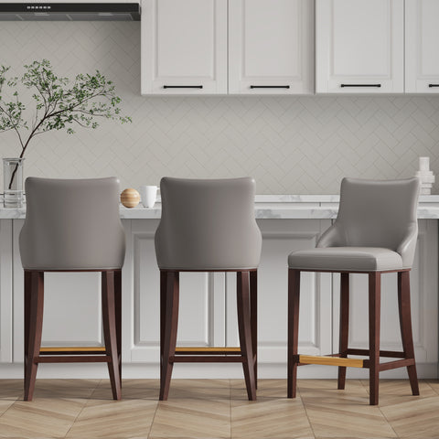 Manhattan Comfort Shubert Modern Wood Upholstered Barstool in Dark Taupe - Set of 3