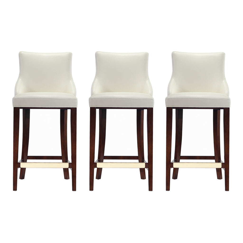 Manhattan Comfort Shubert Modern Wood Upholstered Barstool in Ivory - Set of 3