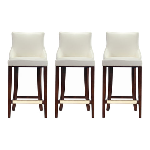 Manhattan Comfort Shubert Modern Wood Upholstered Barstool in Ivory - Set of 3