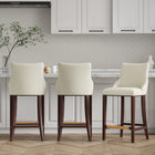 Manhattan Comfort Shubert Modern Wood Upholstered Barstool in Ivory - Set of 3