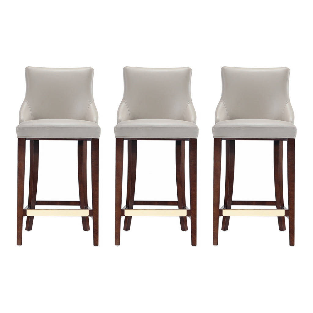 Manhattan Comfort Shubert Modern Wood Upholstered Barstool in Light Gray - Set of 3