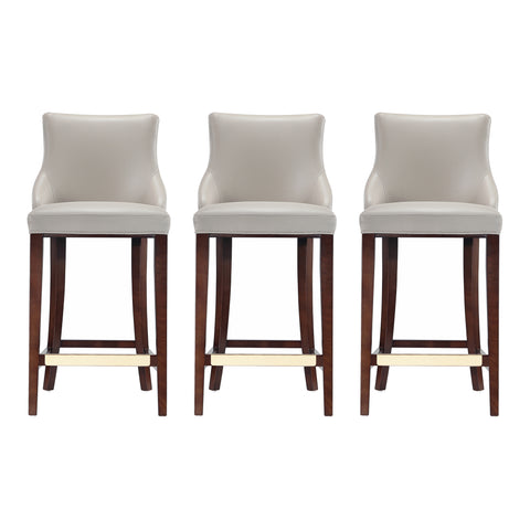 Manhattan Comfort Shubert Modern Wood Upholstered Barstool in Light Gray - Set of 3