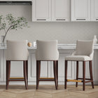 Manhattan Comfort Shubert Modern Wood Upholstered Barstool in Light Gray - Set of 3