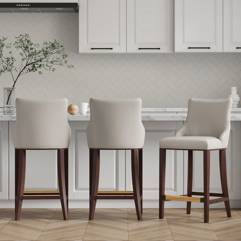 Manhattan Comfort Shubert Modern Wood Upholstered Barstool in Light Gray - Set of 3