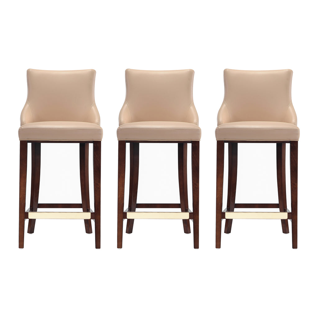Manhattan Comfort Shubert Modern Wood Upholstered Barstool in Tan - Set of 3