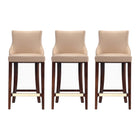 Manhattan Comfort Shubert Modern Wood Upholstered Barstool in Tan - Set of 3