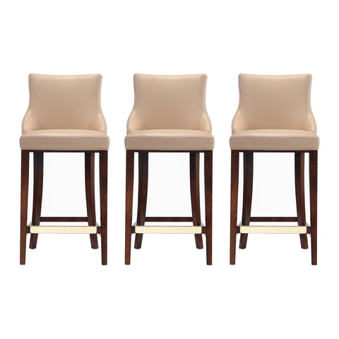 Manhattan Comfort Shubert Modern Wood Upholstered Barstool in Tan - Set of 3