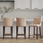 Manhattan Comfort Shubert Modern Wood Upholstered Barstool in Tan - Set of 3