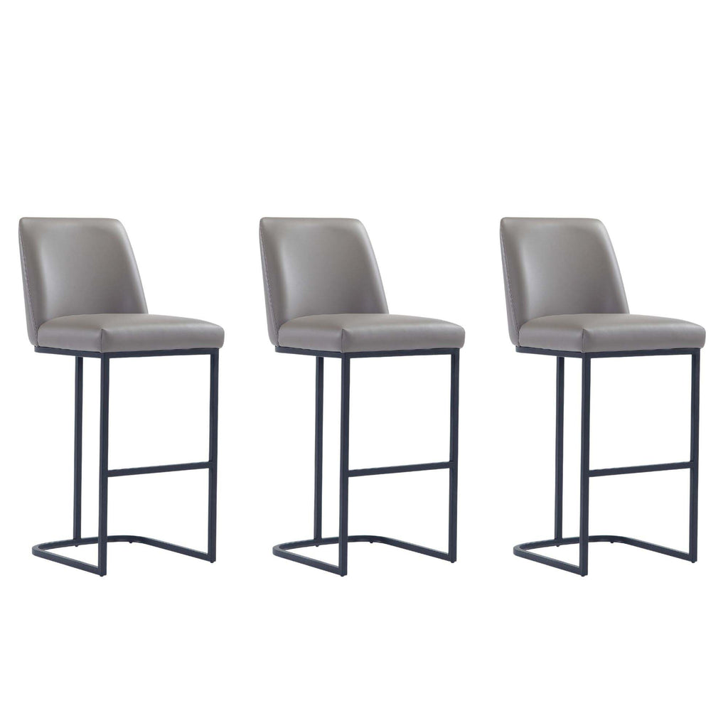 Manhattan Comfort Serena Modern Metal Upholstered Barstool in Taupe - Set of 3