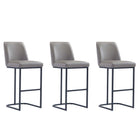 Manhattan Comfort Serena Modern Metal Upholstered Barstool in Taupe - Set of 3