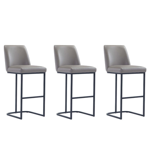 Manhattan Comfort Serena Modern Metal Upholstered Barstool in Taupe - Set of 3