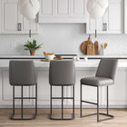 Manhattan Comfort Serena Modern Metal Upholstered Barstool in Taupe - Set of 3