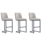 Manhattan Comfort Serena Modern Metal Upholstered Barstool in Light Gray - Set of 3