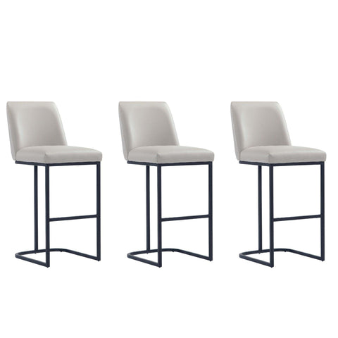 Manhattan Comfort Serena Modern Metal Upholstered Barstool in Light Gray - Set of 3