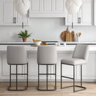 Manhattan Comfort Serena Modern Metal Upholstered Barstool in Light Gray - Set of 3