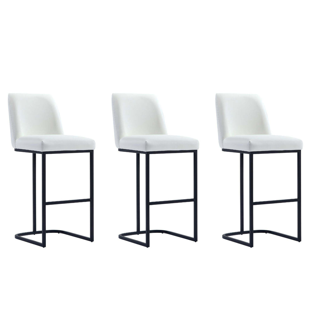 Manhattan Comfort Serena Modern Metal Upholstered Barstool in White - Set of 3