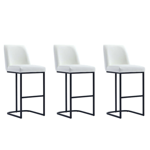 Manhattan Comfort Serena Modern Metal Upholstered Barstool in White - Set of 3