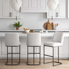 Manhattan Comfort Serena Modern Metal Upholstered Barstool in White - Set of 3